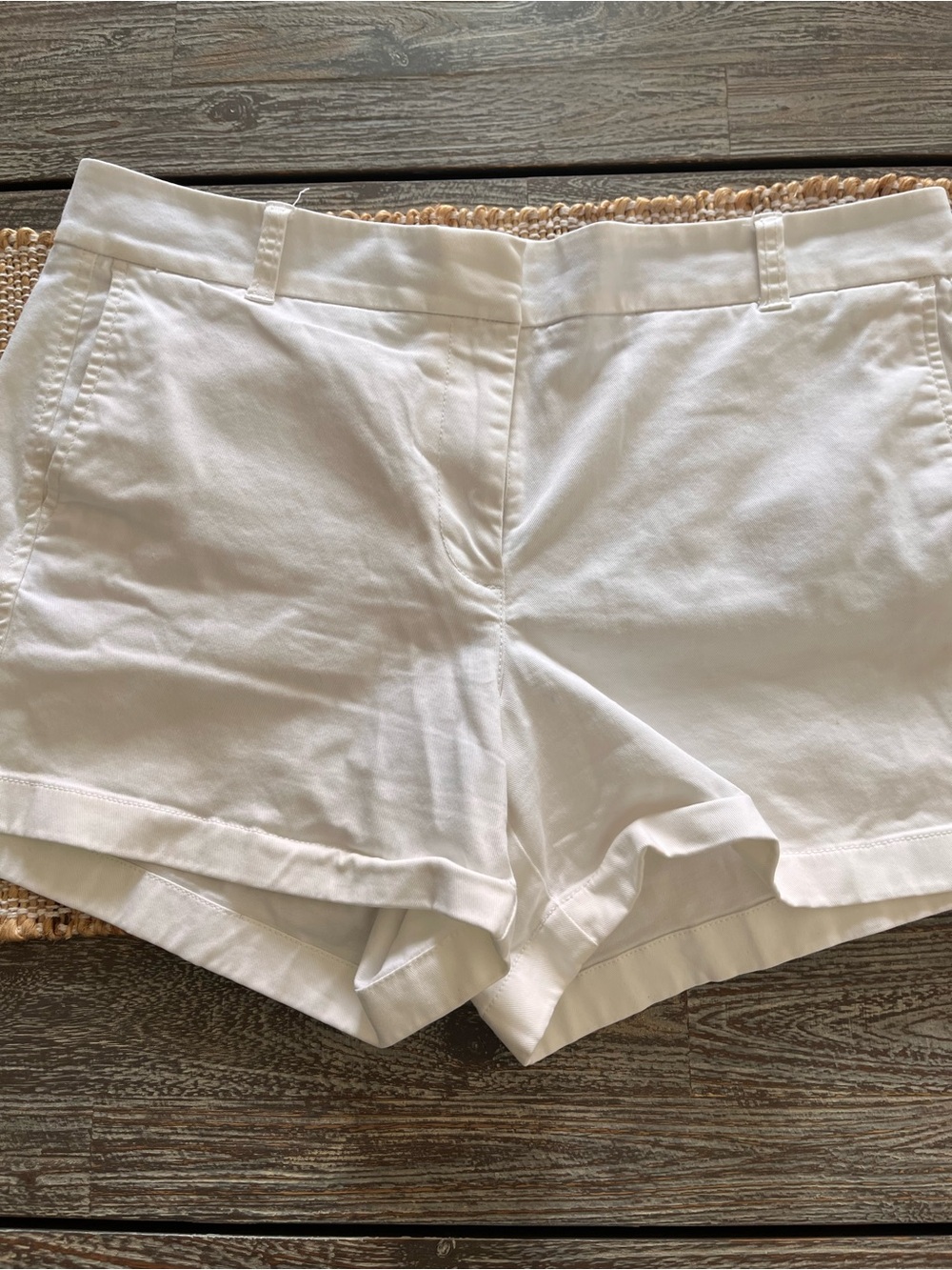 J Crew white chino shorts, inseam 3.5 inches, size 12.
